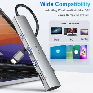 RSHTECH مركز ألومنيوم نقل البيانات 5 في 1 usb C hub SD TF قارئ Usb huds type c للكمبيوتر المحمول