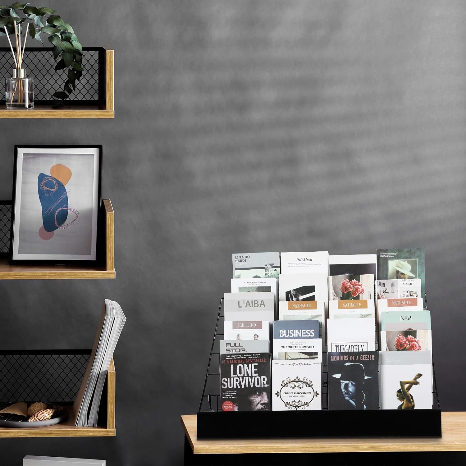 6 Layer Countertop Rack Book Wide Wire Tabletop Stand Magazine for Book Brochure Literature Comic Greeting Card Shelf Holder — view 5