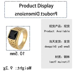 Yunnique Geometric Black Onyx Gold Tone <b>Titanium</b> Steel Unisex Wedding <b>Ring</b> Bezel Setting Square Design Gift Dongguan - Product Image 6