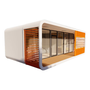 Casa Contenedor Moderna, Villa Rectangular, Vivienda Móvil para Exteriores con Terraza de Madera y Paredes de Vidrio - Product Image 1