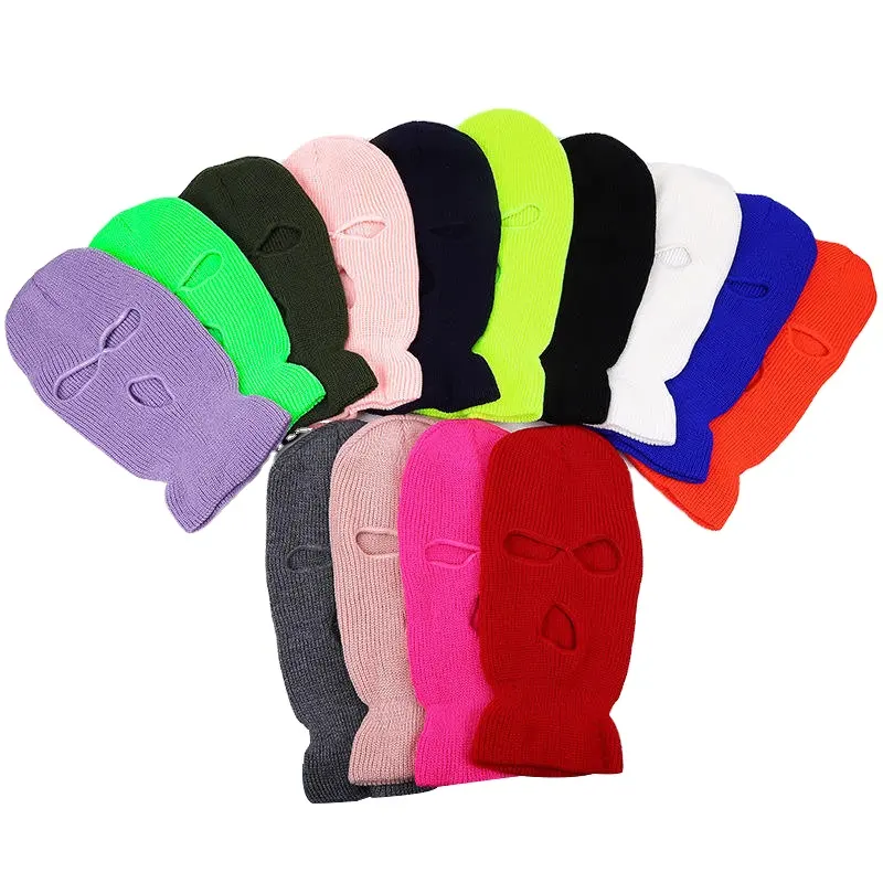Wholesale Windproof Cycling Balaclava custom Embroidered Logo Full Face Knitted winter hat Three 3 Hole Ski Mask