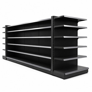<strong>Central</strong> Island Retail Display Shelf Metal Gondola Rack With Silver Edge Trim for Corner Convenience Shop - Product Image 1