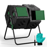 Composteur à roulettes transfrontalier pour jardin, conception à double bac, grande porte de décharge, décharge facile des engrais, compostage par inversion de baril