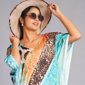 Kaftán Ligero de Satén de Lujo con Estampado Floral, 100% Algodón, para Primavera, Verano y Otoño, Ideal para la Playa, Excelente Precio - Product Image 1