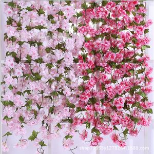 Guirlandes artificielles de fleurs de cerisier Hanxi, fleurs en soie blanches et roses, décoration murale pour intérieur et extérieur - Product Image 2