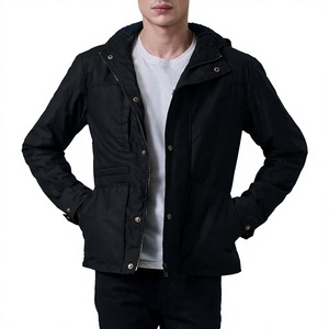 <b>Men's</b> <b>Black</b> Hooded Windproof Jacket <b>Long</b> Sleeve Casual Button Closure Solid Autumn <b>Coat</b> - Product Image 6
