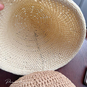 Chapeau Bob Femme en Coton Tricoté Creux Brodé à la Main et Gaufré, Couleur Unie, Décontracté, Respirant, Protection Solaire, Printemps - Product Image 4