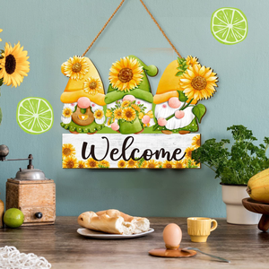 Insegna di benvenuto in legno decorativa da appendere alla parete, stile Art Déco, con natura morta primaverile ed estiva, per anniversario, per porta d'ingresso in stile rustico - Product Image 1