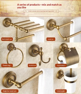 Porte-serviettes et support de bain pliables en laiton de style antique, fixation murale sans perçage pour salle de bain/toilettes/stockage - Product Image 5