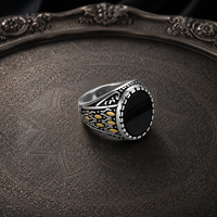 Bague Chevalière JLM en Acier Titane et Onyx Noir, Style Vintage Turc Gravé, Bijou de Luxe pour Homme, Rétro