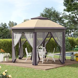 Gazebo de 13' x 13', Toldo Hexagonal con 6 Redes de Malla con Cierre, Carpa para Eventos con Estructura de Acero Resistente para Patio - Product Image 6