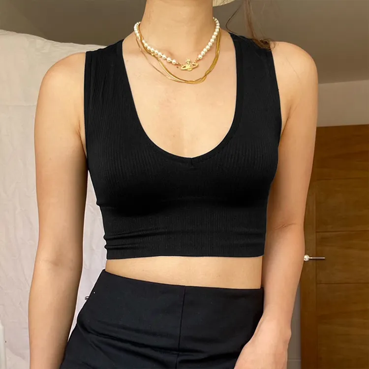 hot girls in tight yoga tank top gym women's custom sexy ribbed tank basic crop top lady v neck women tank top midriff corset