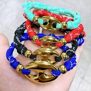 Nouveau <span class=keywords><strong>bracelet</strong></span> en corde tressée plaqué cuivre 18 carats avec perles lisses et finition goutte d'huile, réglable - Product Image 2