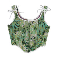 Offre Spéciale vert couleur Vintage avant à lacets fleur imprimé coloré poisson os mince court femmes Corset