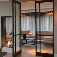 Porte en verre à deux battants pour villa, intérieur/extérieur, entrée, salle de bain, design français ouvert, résistante à l'eau, en acier inoxydable, sécurisée