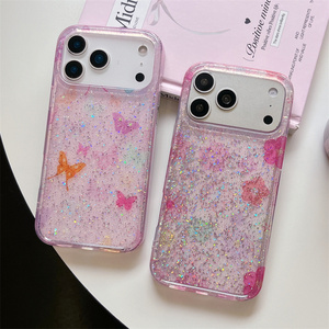 Gilded Glitter Butterfly Ombre Mobile Phone case for iPhone 17 16 15 <b>Pro</b> Max Flower IMD Gradient Rainbow PC Crystal back Cover - Product Image 1