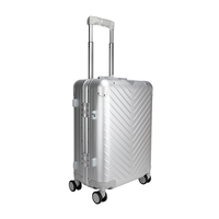 Valise trolley argentée, durable, de qualité supérieure, spacieuse, en aluminium, avec crochet latéral, verrouillage sécurisé, roues pivotantes à 360°, portable