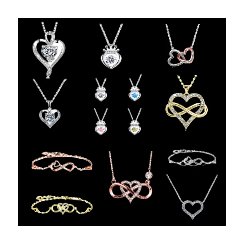 Zircon Silver 18k Gold Plated Double Heart Necklaces Heart Pendant Moissanite Necklace Heart Necklace