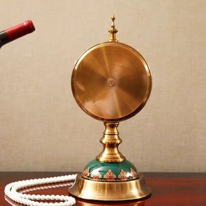 European Retro Style Desk <b>Clock</b> Circular Silent <b>Table</b> <b>Clock</b> For Living Room Decorative Standing <b>Clock</b> With Brass Base And Green - Product Image 3