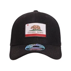 메쉬 패브릭 블랙 캘리포니아 플래그 짠 패치 디자인 사이드 자수 로고 야구 모자