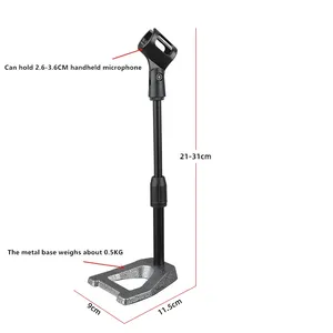 マイクスタンドデスクトップ三脚ポータブルテーブルスタンド調節可能マイクスタンドマイククリップホルダーブラケットベース軽量ブラケット付き - Product Image 4