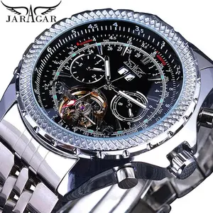 Jaragar GMT976 우승자 투명 패션 다이아몬드 로얄 디자인 남성 최고 브랜드 기계식 해골 손목 시계
