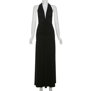 Volantes Splits Vestido Mujer verano profundo cuello en V Halter espalda descubierta elegante Patchwork sólido fiesta Coquette Sexy Vestidos 3345 - Product Image 6