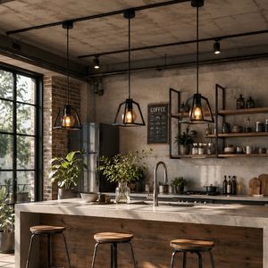 Manufacturers direct sales Industrial Lantern Matte Black Metal Amber Glass Globe Pendant <b>Light</b> - Product Image 6
