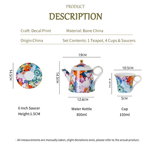 Service à thé en céramique - Théière Récif Corallien avec 4 tasses et soucoupes - Product Image 6