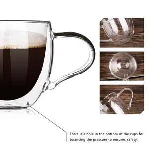 CnGlass Microwave Safe Borosilicate Glass Coffee Mug Heat Resistant Espresso Glass Cup Double Wall Glass Coffee Cup