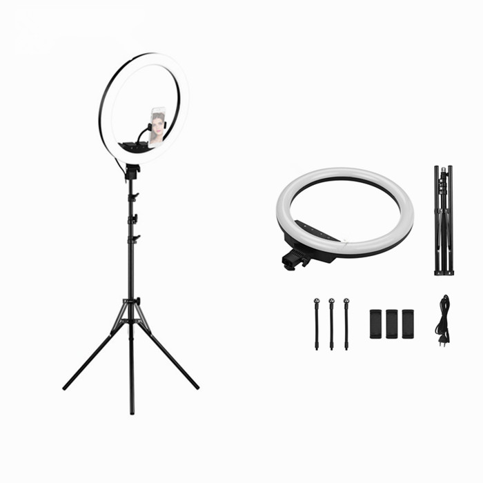 Светодиодный кольцевой светильник с подставкой, 18 дюймов, 46 см, с регулируемой яркостью, 50 Вт, 336 шт.