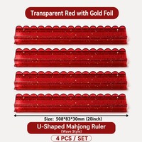 Ensemble de 4 supports de Mahjong américains de luxe transparents en feuille d'or rouge, bords droits, collection de designer en acrylique premium