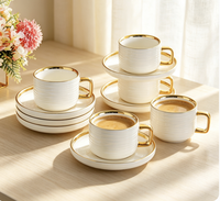 Ensemble de tasses à café réutilisables en porcelaine de luxe européenne de haute qualité avec une élégante assiette à thé de l'après-midi plaquée or à la française
