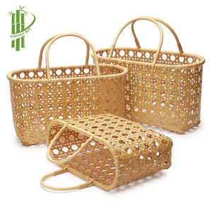 Panier de rangement en bambou naturel écologique à tissage ouvert, panier de pique-nique rectangulaire, organisateur de style japonais - Product Image 2