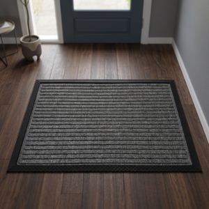 Striped Design Recycled Polyester Loop Pile Door Mat Rubber Backed Non Slip Anti-Bacteria Stain Resistant Mud Scraper 60X90cm - Product Image 3