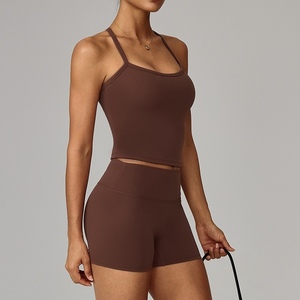 ชุดโยคะ 2 ชิ้น ขายส่ง สำหรับผู้หญิง เสื้อชั้นในกีฬาระบายอากาศ กางเกงเลกกิ้งเอวสูง ชุดออกกำลังกาย ชุดโยคะ กางเกงขาสั้น - Product Image 4