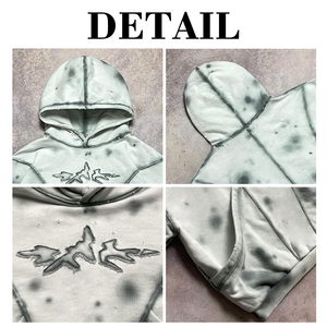 Sweat à capuche oversize vintage avec logo personnalisé, style streetwear hiver, fermeture éclair, effet délavé soleil, design hip-hop, coupe lourde, délavé à l'acide et effet vieilli - Product Image 6