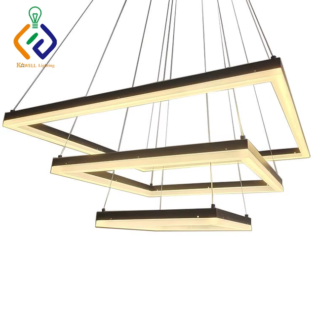 Hotel Home Living Room Black Square Three-ring Chandelier Ceiling Lamps Nordic Lights Circle Hanging Pendent Lamp Light