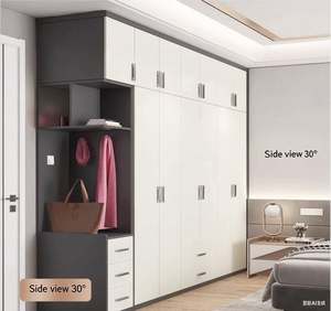 SANTOPOVA Customizable Modern Swing Door Bedroom Furniture Hanging Rod and Drawer Storage <b>Wardrobe</b> Cloth Organizer - Product Image 2