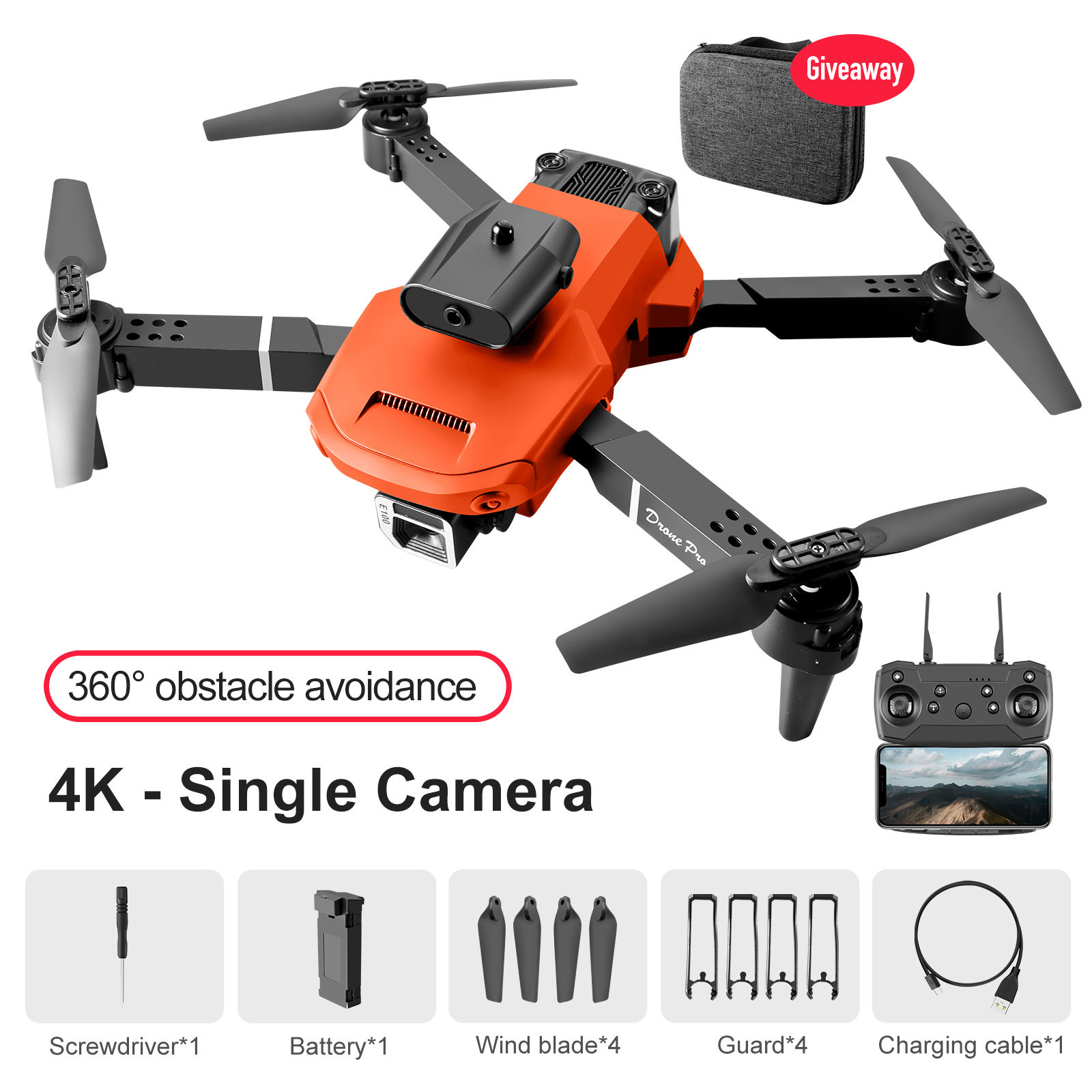 E100 Orange Single Camera Drone