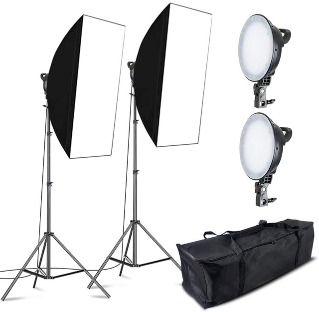 2 Packs LED Softbox Lighting Kit 20x28 Inches Softbox 45W 5500K Dimmable LED Light Head for Photography