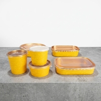 Bol en papier kraft rectangulaire écologique avec couvercle, imprimé sur mesure, anti-fuite, jetable, pour salades et aliments, 17-34 oz, approvisionnement en gros