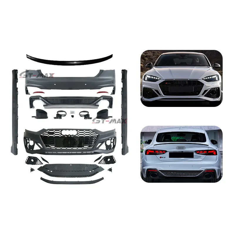 For Audi A5 17-22 Upgrade to RS5 Style Plastic Front Bumper Side Skirt Rear Bumper Diffuser Spoiler Body Kit