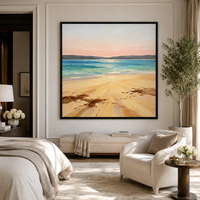 Peinture à l'huile de paysage marin turquoise, art mural sur toile en pastel doux pour la décoration de villas, hôtels et salons de complexes hôteliers