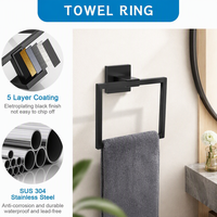Ensemble de 5 accessoires de salle de bain en acier inoxydable noir mat, fixation murale : porte-serviettes, porte-serviette à anneau, porte-papier toilette, patère pour peignoir, OEM ODM