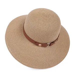 2023 desain baru topi musim panas jerami tas pantai dengan pita macan tutul topi jerami khusus untuk wanita lebar