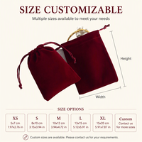 Pochette à bijoux en velours bordeaux doux pour l'emballage cadeau, le rangement et les commandes de vente au détail