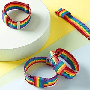 Bracelet ajustable géométrique tendance, bracelet personnalisé à rayures arc-en-ciel, bracelet en toile arc-en-ciel, bracelet de fierté LGBT - Product Image 3