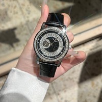 Montre mécanique automatique de luxe pour homme avec lunette en cristal et diamants, cadran sable étoilé, mouvement semi-squelette