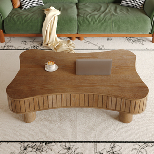 Table basse relevable 42 pouces avec panneau cannelé, rangement, levage hydraulique silencieux, coins arrondis, pour salon - Product Image 5